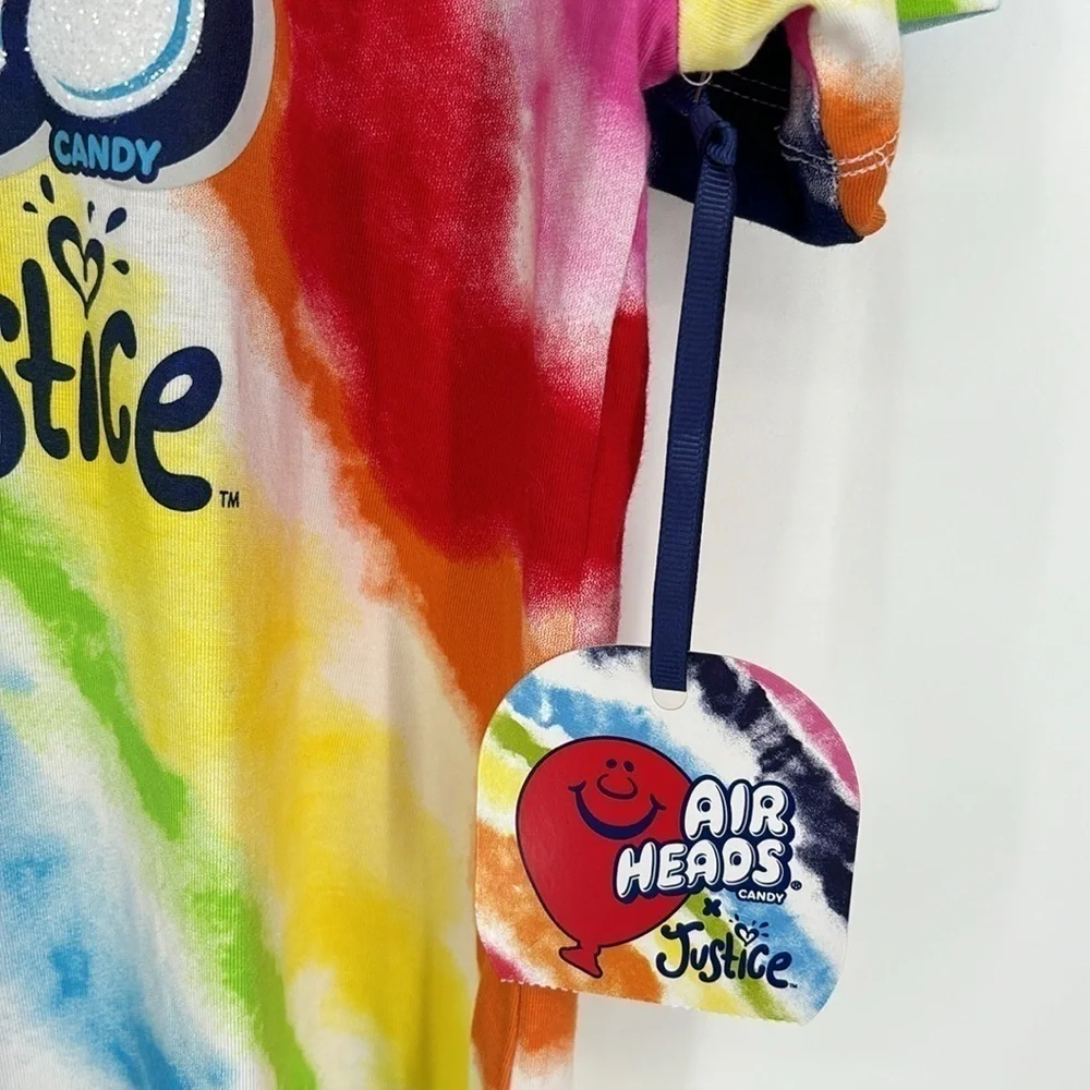 Justice x Airheads Rainbow Glitter Tie-Dye Short Sleeve Tee Girls Size XL NWT!
